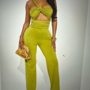 Fashion Nova Vibrant Green Twist-Front Jumpsuit